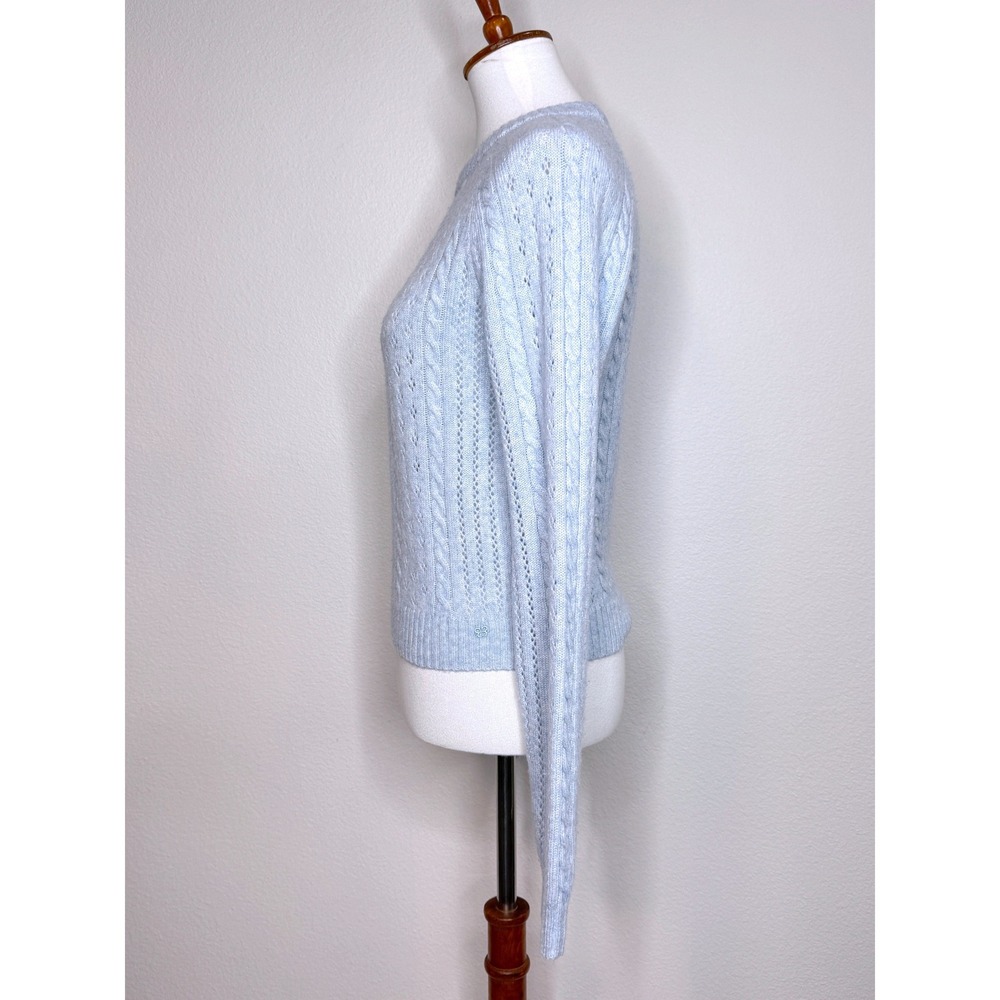 SUNDAY BEST Pointelle Merino Wool Blend Crew Neck Sweater XS Lt Blue Pastel - Picture 6 of 9